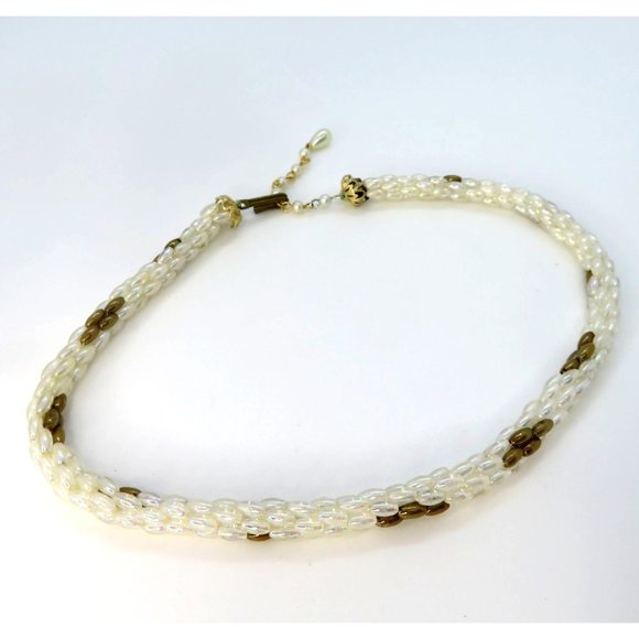 Jewelry Vintage Iridescent Faux Pearl Spiral Woven Rope Necklace 14